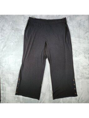 Susan Graver Liquid Knit Pants 1X Black Slinky Elastic Pull On Wide Leg Stretch